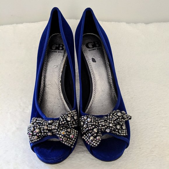 Gianni Bini Shoes - Womens Blue Velvet Gianni Bini Platform Heel Bow 9
